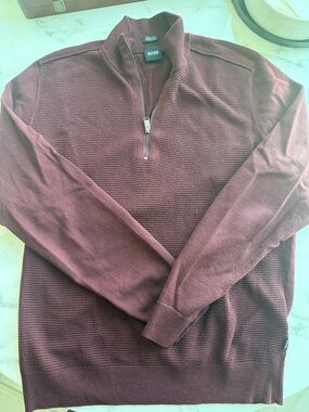 BOSS Men's Quarter-Zip Sweater in Wine